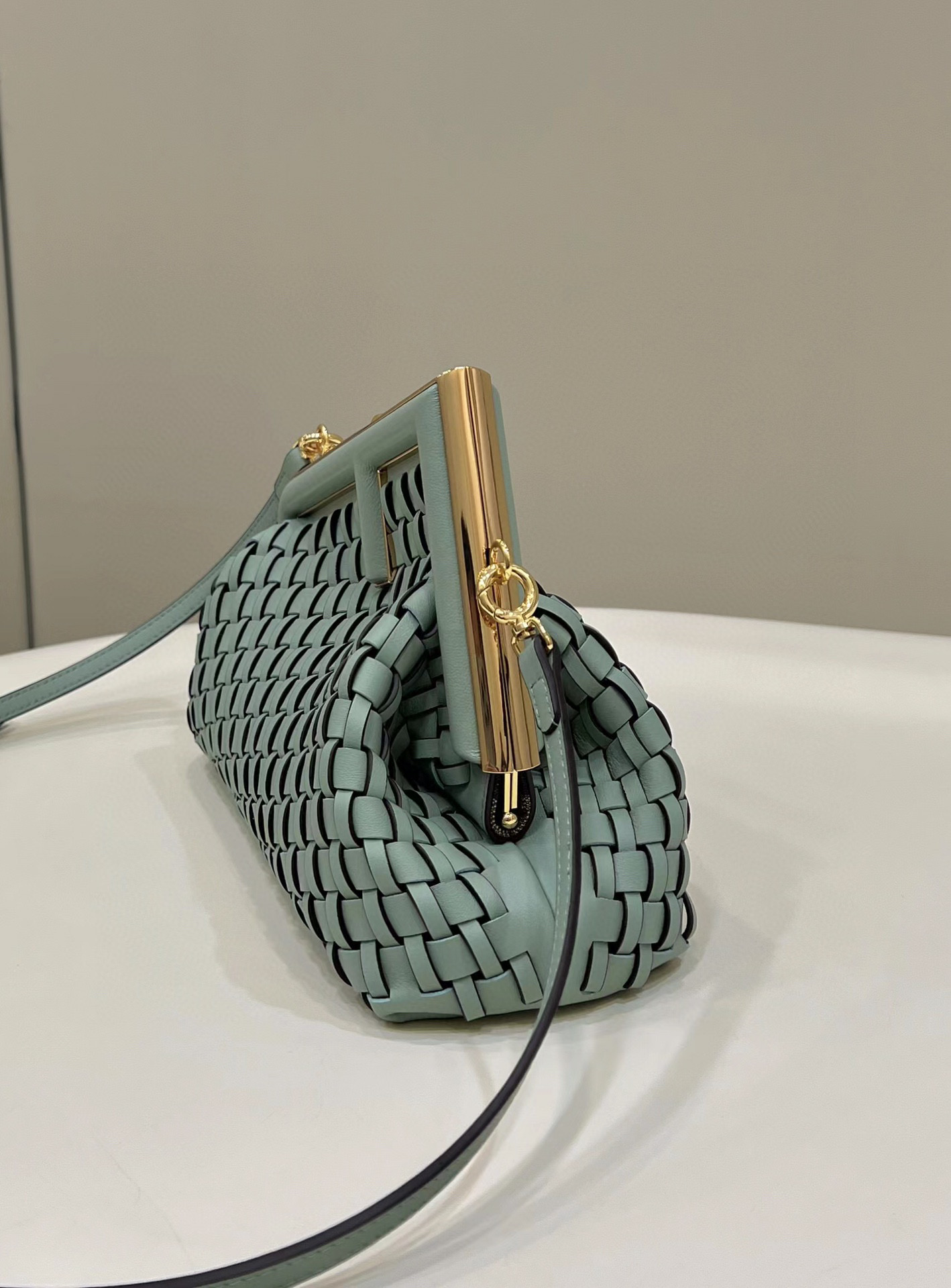 Fendi First Small braided leather bag Green F80103