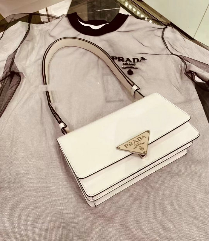 Prada Embleme brushed-leather bag White 1BD321