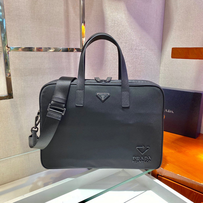 Prada Re-Nylon and Leather Briefcase Black 2VE005