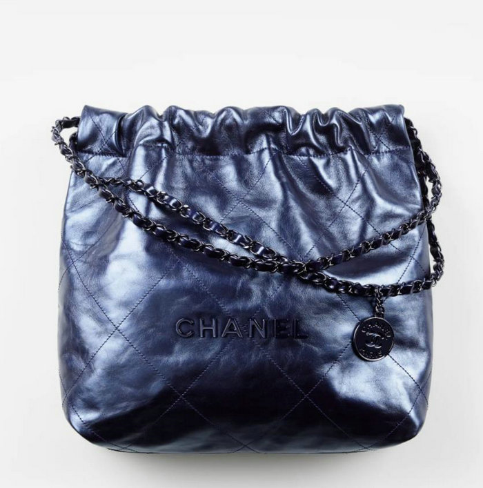 CHANEL Shiny Calfskin 22 SMALL HANDBAG Blue AS3260