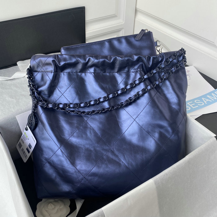 CHANEL Shiny Calfskin 22 SMALL HANDBAG Blue AS3260