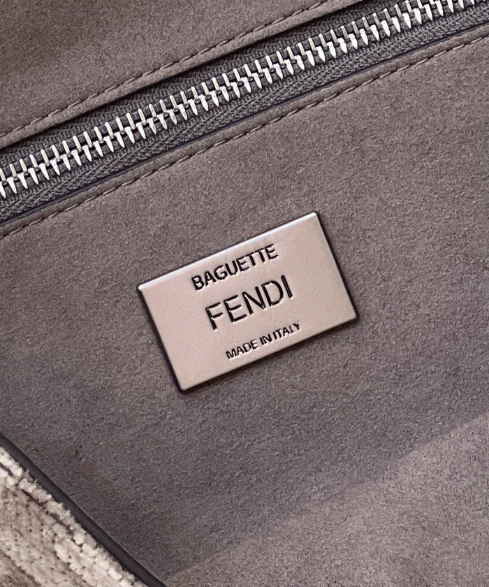Fendi Baguette Chain Midi tapestry fabric bag Beige F8533