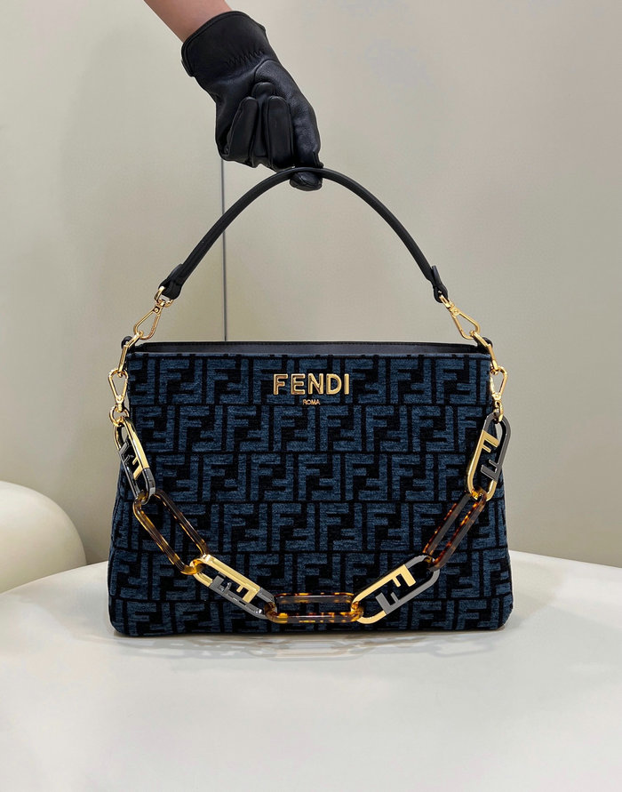 Fendi O'Lock Zip tapestry fabric bag Blue F8580