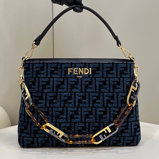 Fendi O'Lock Zip tapestry fabric bag Blue F8580