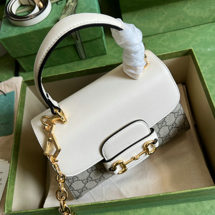 Gucci GG Supreme Horsebit 1955 top handle bag White 703848