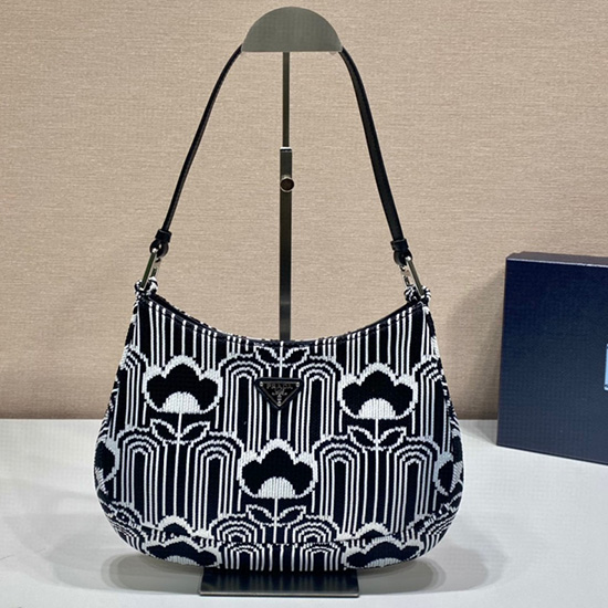 Prada Cleo jacquard knit and leather bag Black 1BC499