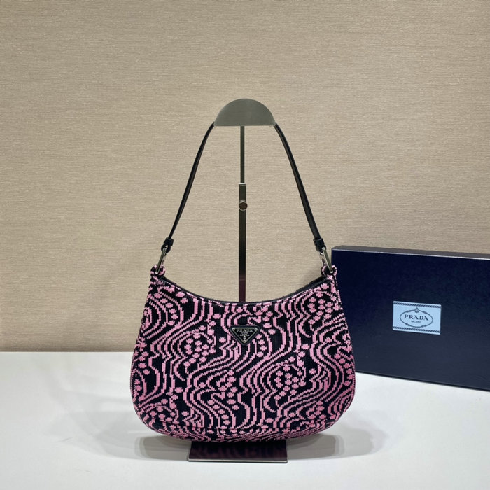 Prada Cleo jacquard knit and leather bag Pink 1BC499