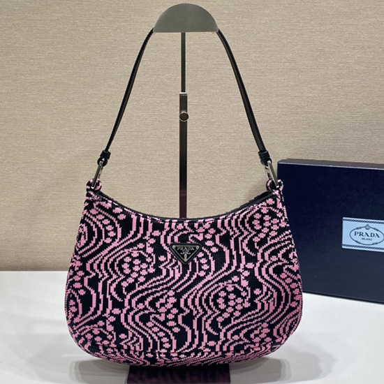 Prada Cleo jacquard knit and leather bag Pink 1BC499