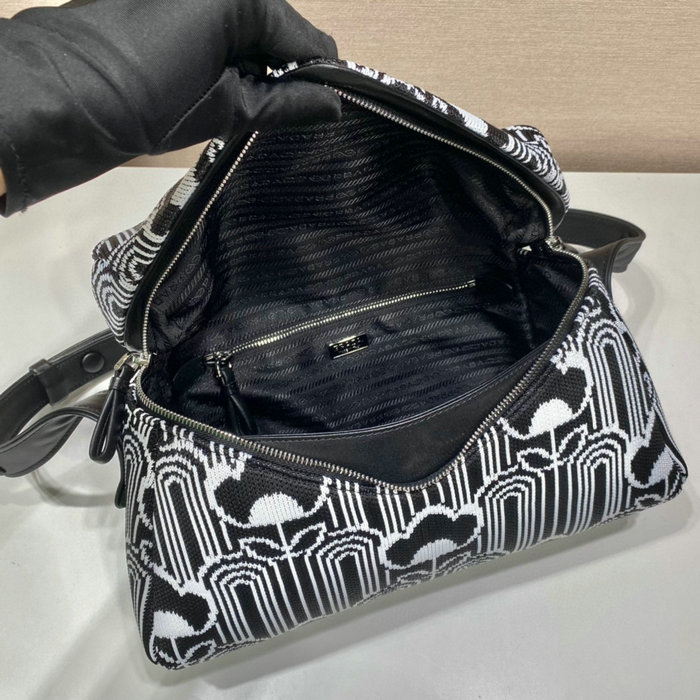 Prada Jacquard knit and leather Prada Signaux bag Black 1BC165