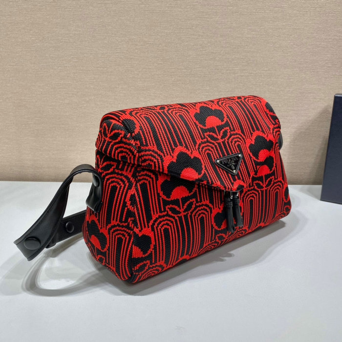 Prada Jacquard knit and leather Prada Signaux bag Red 1BC165