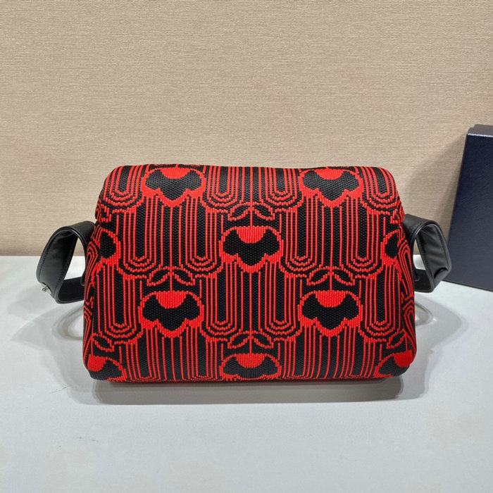 Prada Jacquard knit and leather Prada Signaux bag Red 1BC165