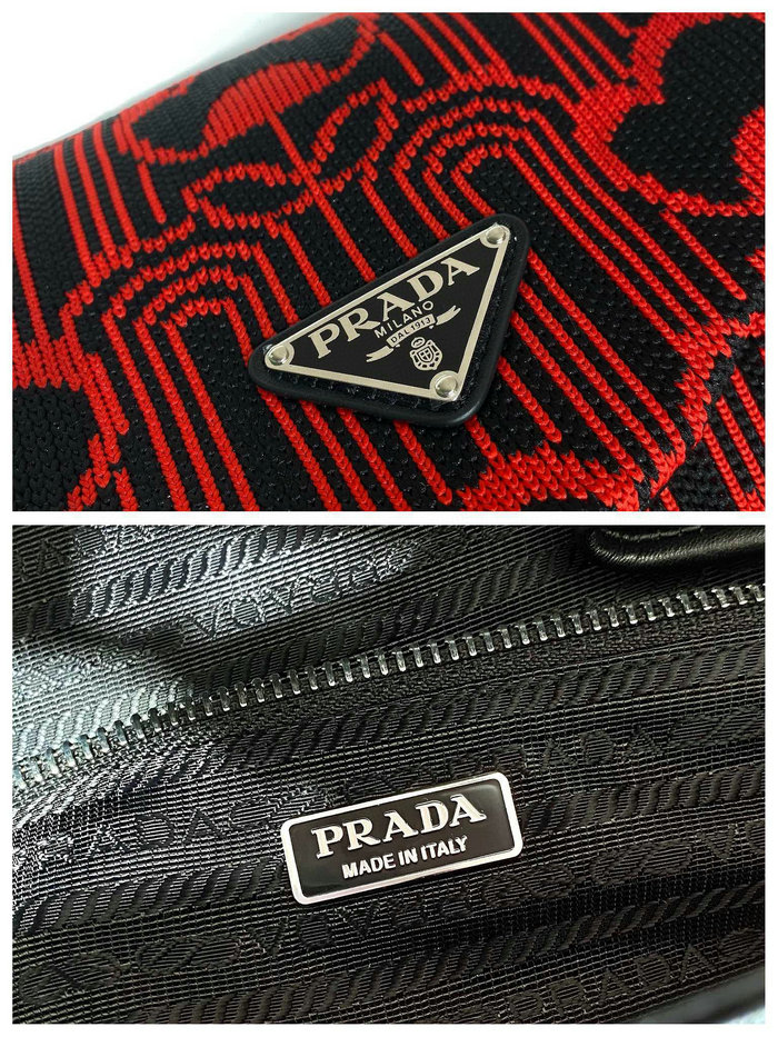 Prada Jacquard knit and leather Prada Signaux bag Red 1BC165