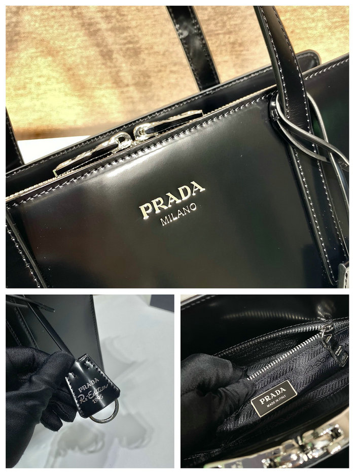 Prada Re-Edition 1995 brushed-leather medium handbag Black 1BA350
