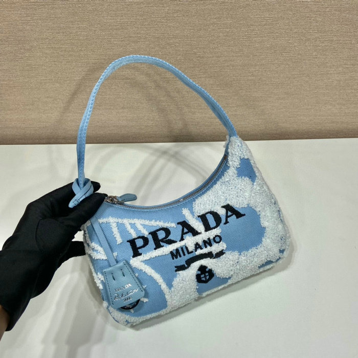 Prada Re-Edition 2000 embroidered drill mini bag Blue 1NE515