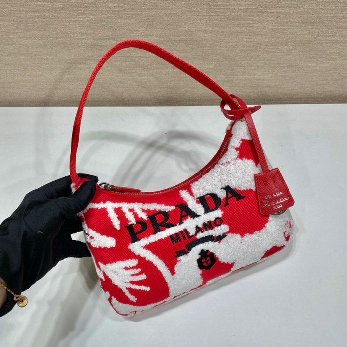 Prada Re-Edition 2000 embroidered drill mini bag Red 1NE515