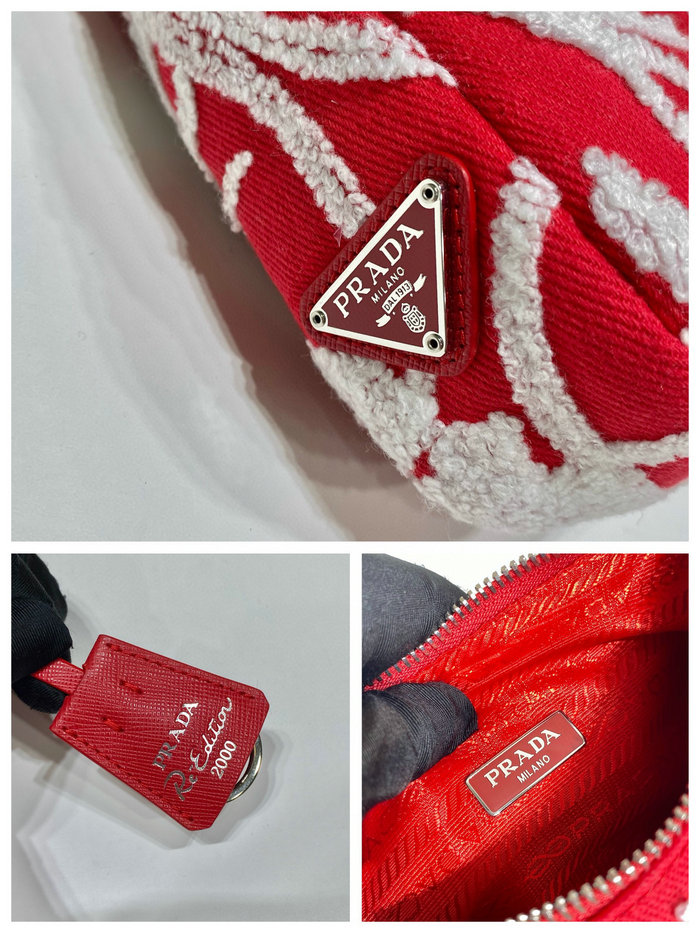 Prada Re-Edition 2000 embroidered drill mini bag Red 1NE515