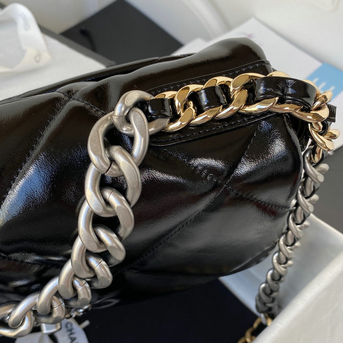 Chanel 19 Glossy Calfskin Large Flap Bag Black AS1161