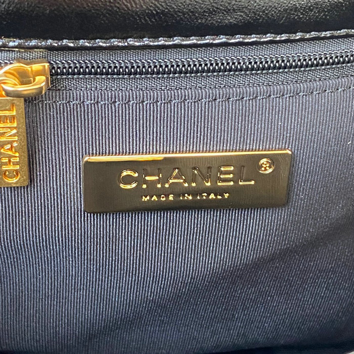 Chanel 19 Glossy Calfskin Large Flap Bag Black AS1161