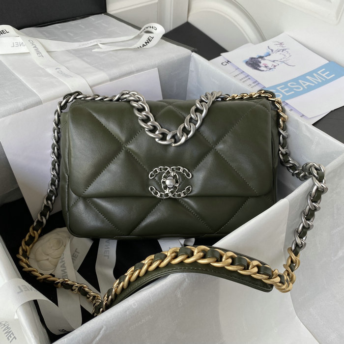 Chanel 19 Lambskin Flap Handbag Khaki AS1160