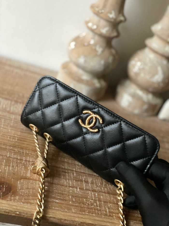 Chanel Lambskin Chain Wallet Black AP81224