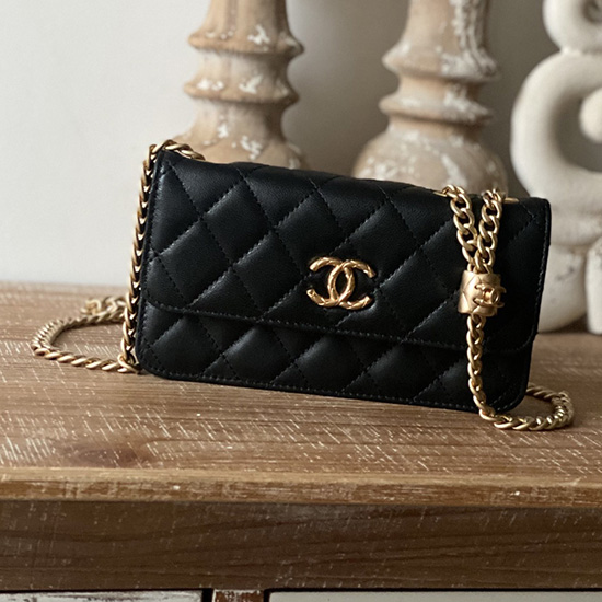 Chanel Lambskin Chain Wallet Black AP81224