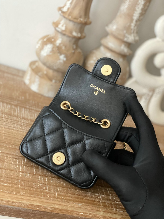 Chanel Lambskin Chain Wallet Black AP81227