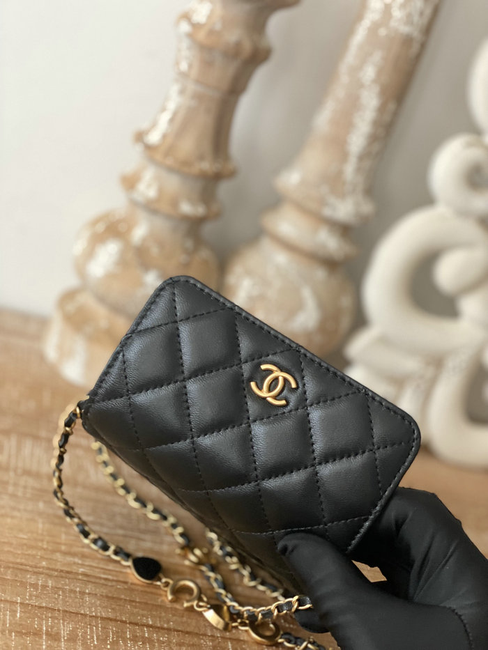 Chanel Lambskin Chain Wallet Black AP81228
