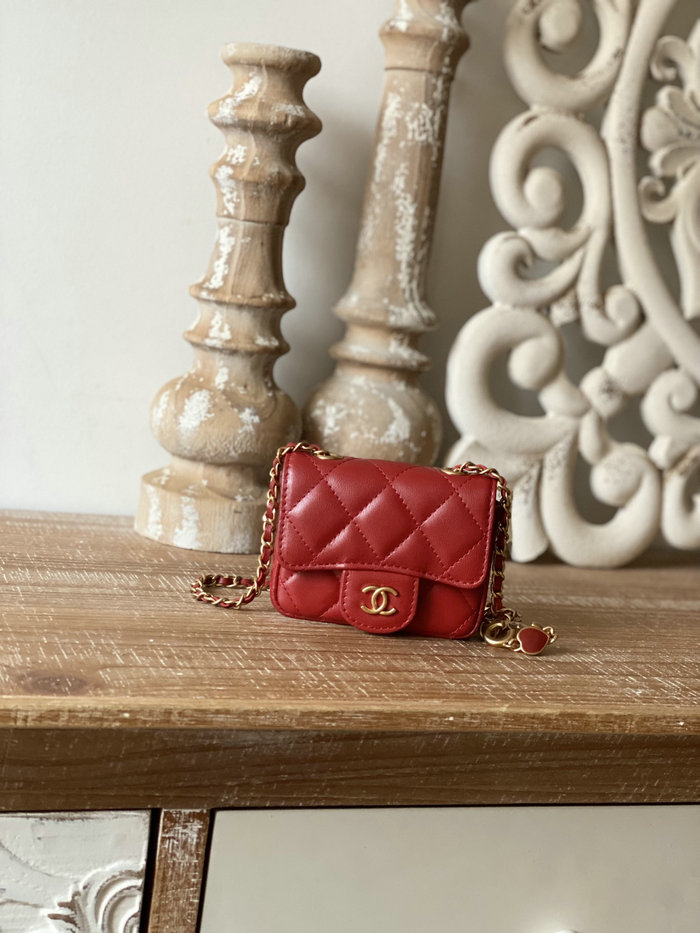 Chanel Lambskin Chain Wallet Red AP81227