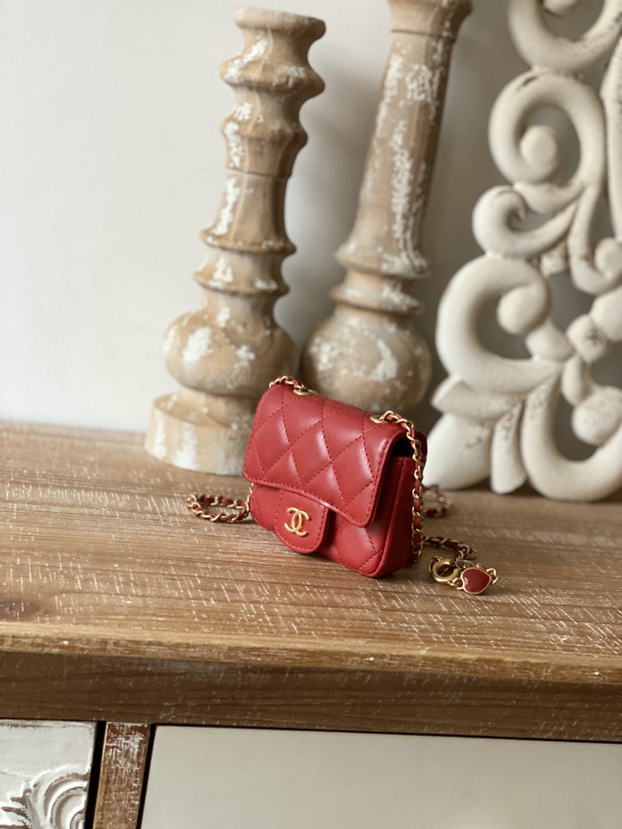 Chanel Lambskin Chain Wallet Red AP81227