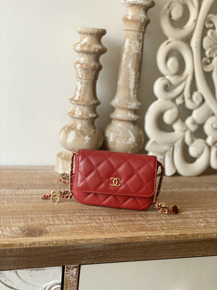 Chanel Lambskin Chain Wallet Red AP81228