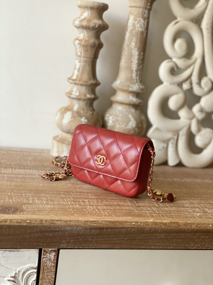 Chanel Lambskin Chain Wallet Red AP81228