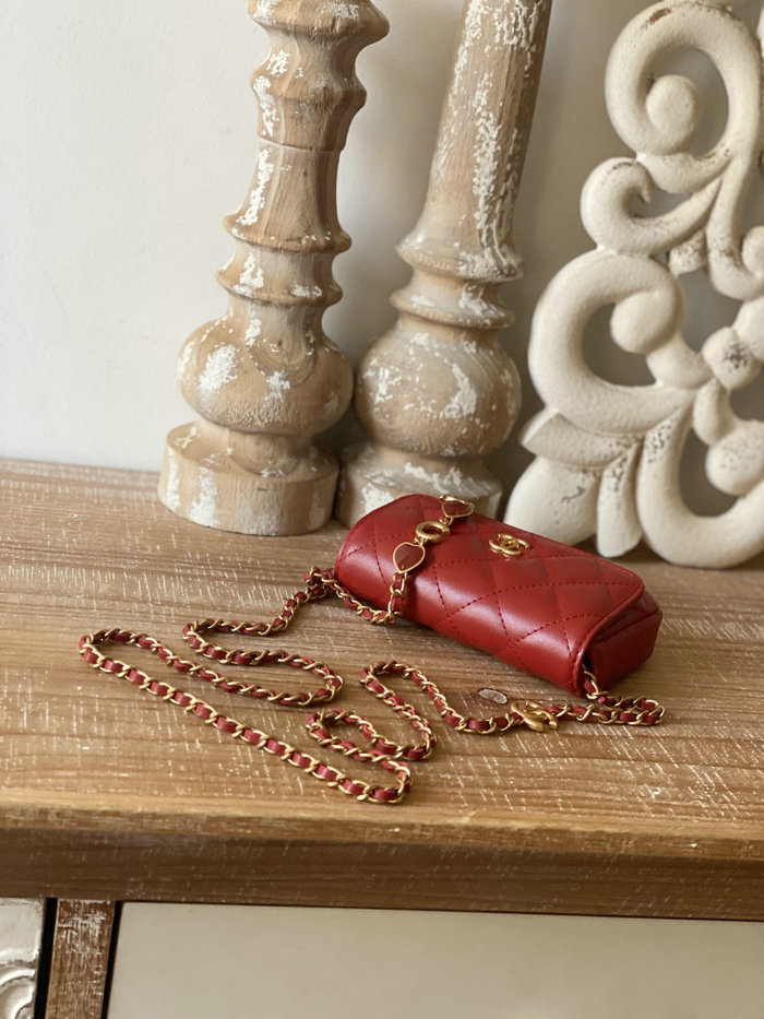 Chanel Lambskin Chain Wallet Red AP81228