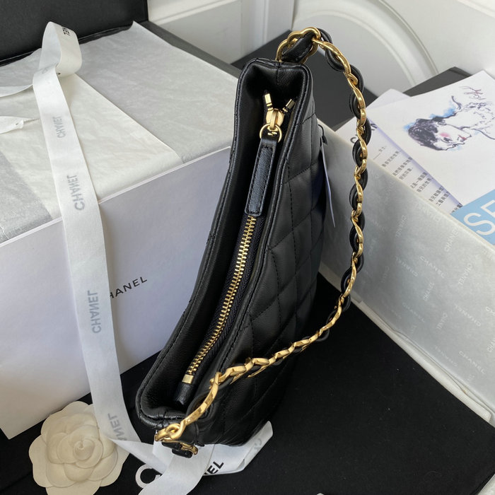 Chanel Lambskin HOBO HANDBAG Black AS3562