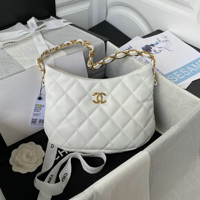 Chanel Lambskin HOBO HANDBAG White AS3562