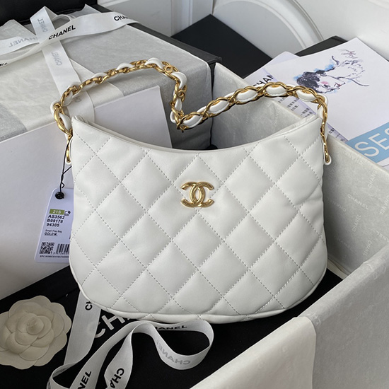 Chanel Lambskin HOBO HANDBAG White AS3562