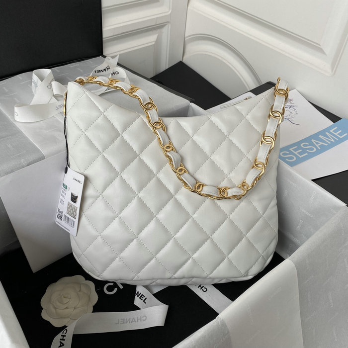 Chanel Lambskin HOBO HANDBAG White AS3631