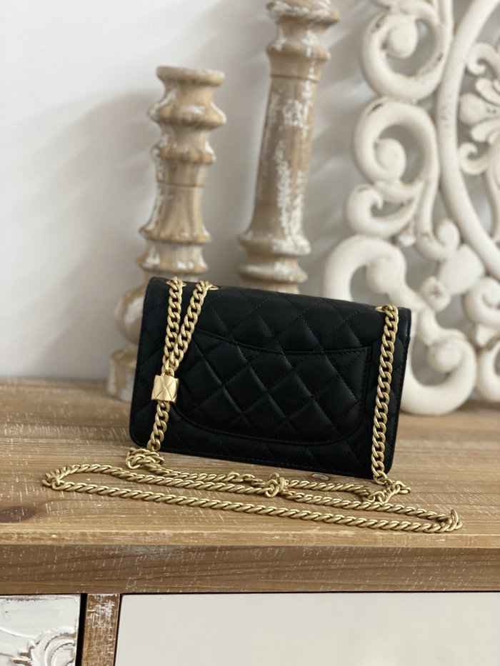 Chanel Lambskin Woc Chain Wallet Black AS81221
