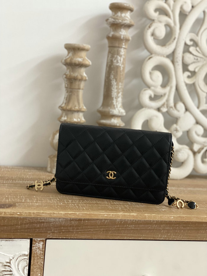 Chanel Lambskin Woc Chain Wallet Black AS81225