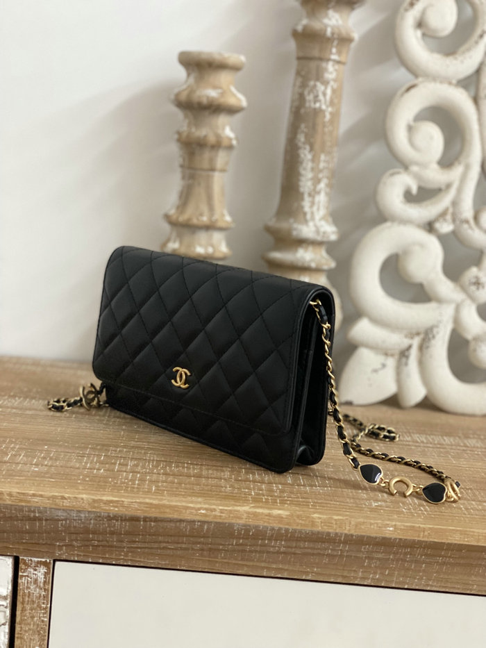 Chanel Lambskin Woc Chain Wallet Black AS81225