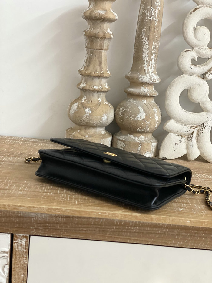Chanel Lambskin Woc Chain Wallet Black AS81225