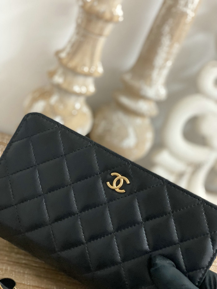 Chanel Lambskin Woc Chain Wallet Black AS81225