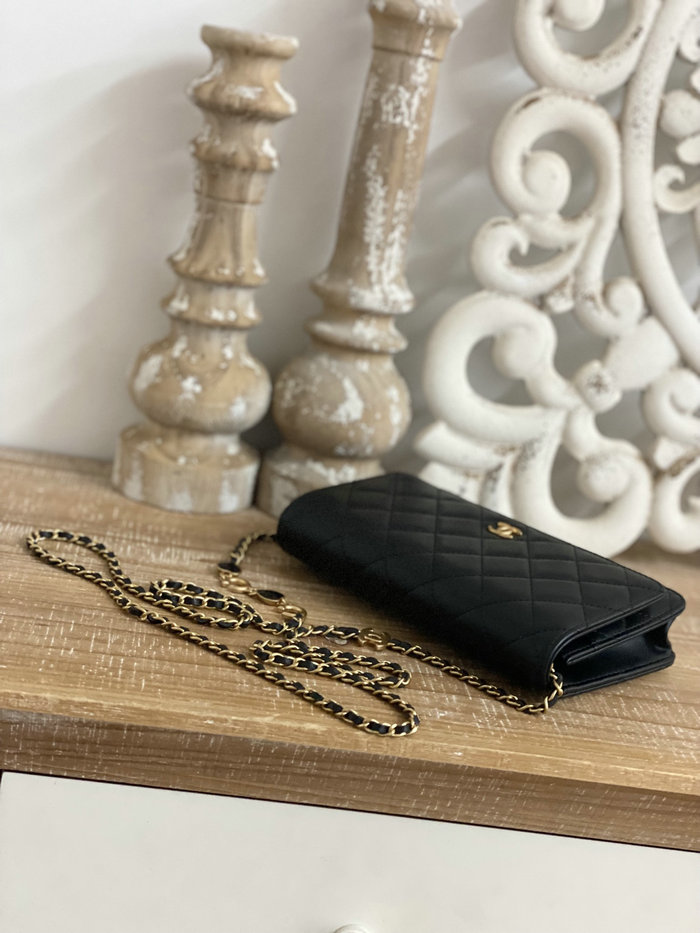 Chanel Lambskin Woc Chain Wallet Black AS81225