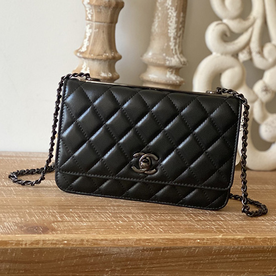 Chanel Lambskin Woc Chain Wallet Black AS88632