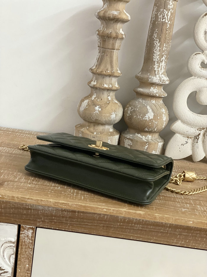 Chanel Lambskin Woc Chain Wallet Green AS81221