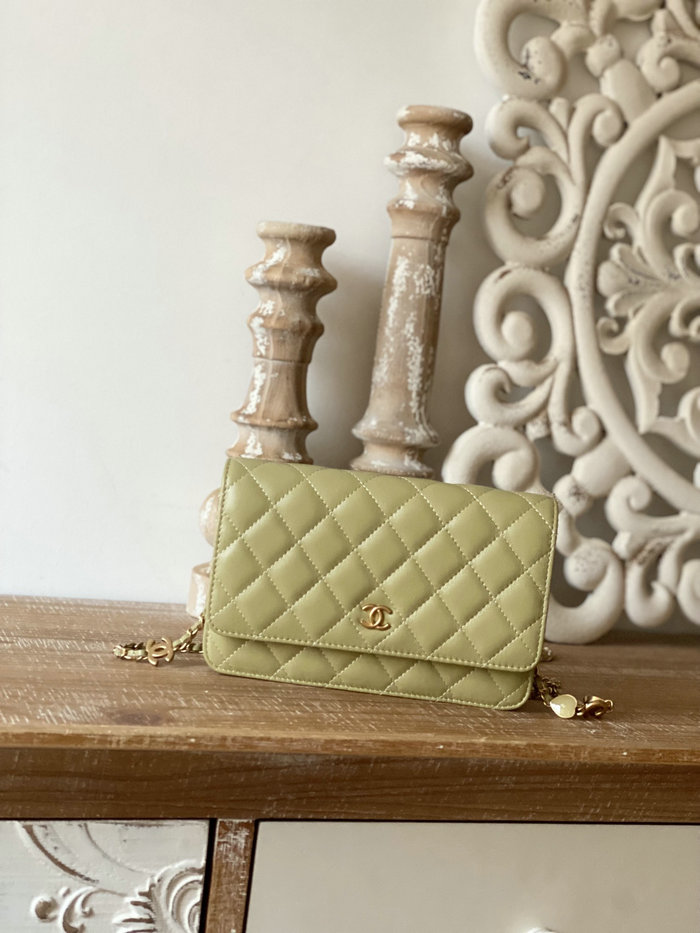 Chanel Lambskin Woc Chain Wallet Green AS81225