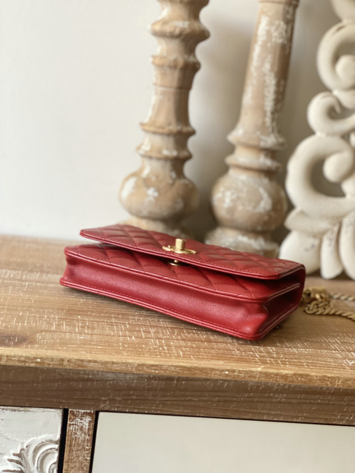 Chanel Lambskin Woc Chain Wallet Red AS81221