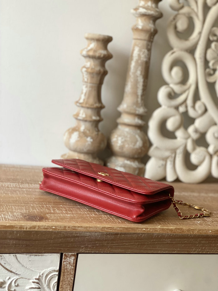 Chanel Lambskin Woc Chain Wallet Red AS81225