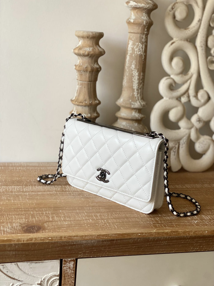 Chanel Lambskin Woc Chain Wallet White AS88632