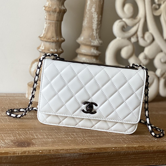 Chanel Lambskin Woc Chain Wallet White AS88632