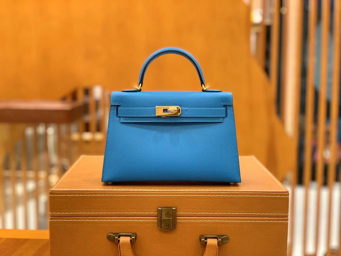 Hermes Mini Kelly II Bag Blue Hydra H82401